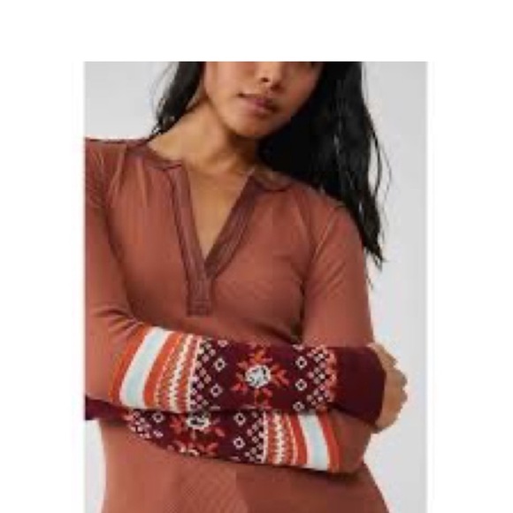 NWT Free People We The Free Mikah Layering Cuff Thermal in Autumn combo - Picture 3 of 7